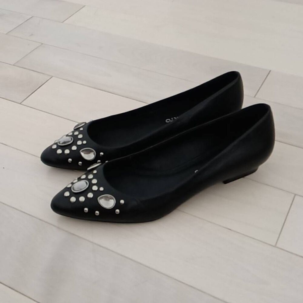 Franco Sarto Women's Rhinestone-Embellished Pointed Toe Ballet Flats Black 8.5M